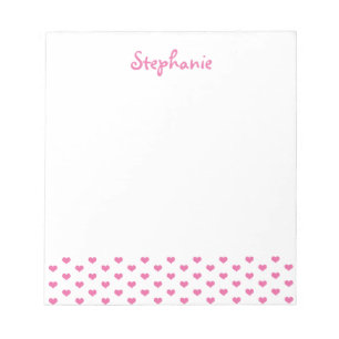 Pink Hearts Pattern on White Girly Name Notepad