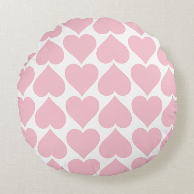 Pink Hearts Pattern, Romantic, Love Round Pillow (Front)