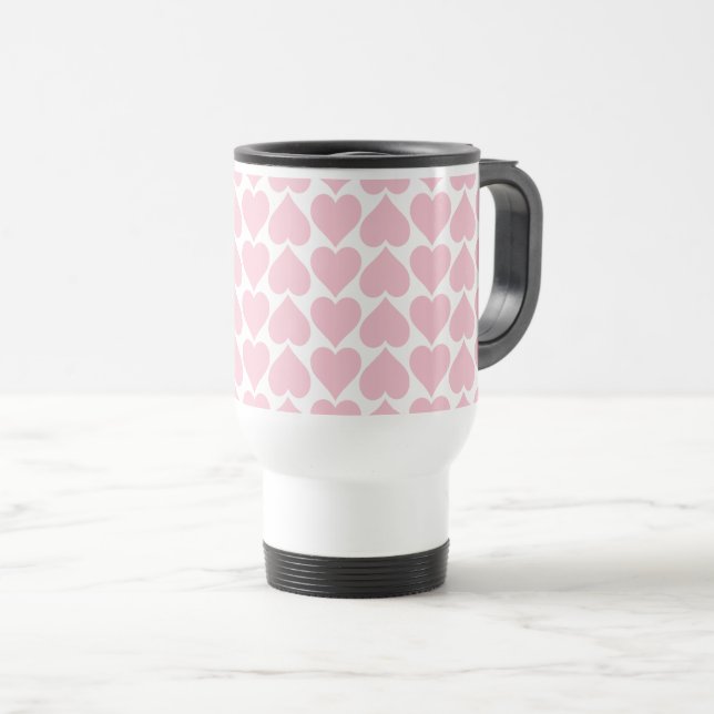 Pink Hearts Pattern, Romantic, Love Travel Mug (Front Right)