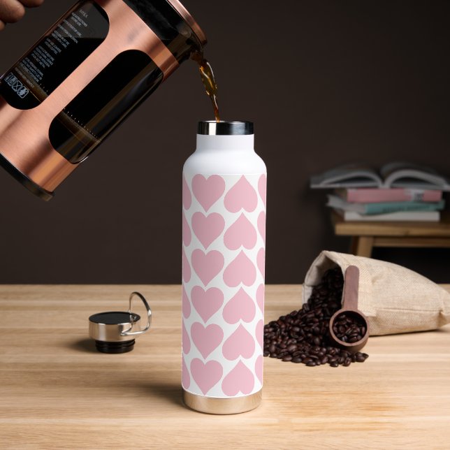 Pink Hearts Pattern, Romantic, Love Water Bottle (Coffee)