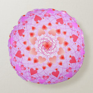 Pink Hearts Pattern Round Pillow