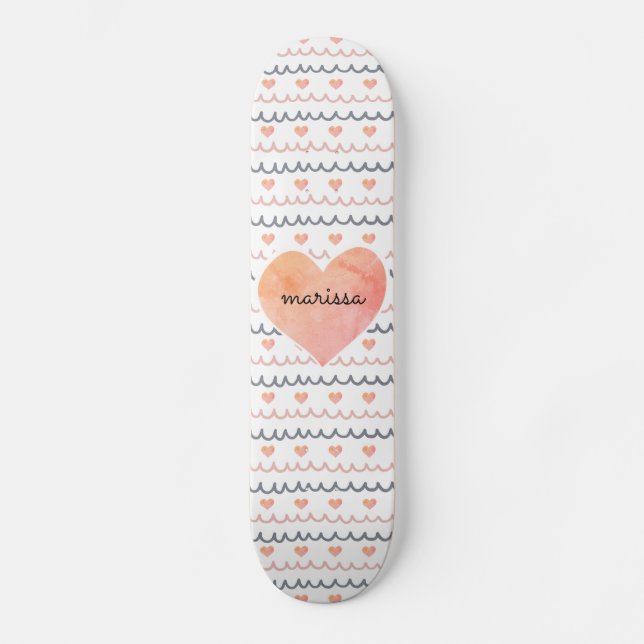Pink Hearts Pattern  Skateboard (Front)