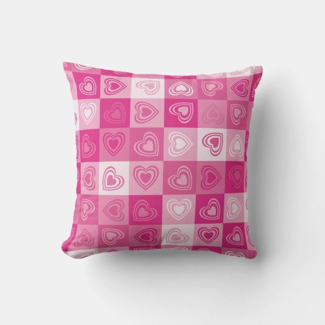 Pink Hearts Pattern Throw Pillow (Front)
