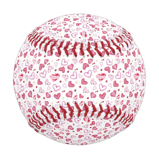 Pink Hearts Pattern Valentine's Day Baseball (Front)