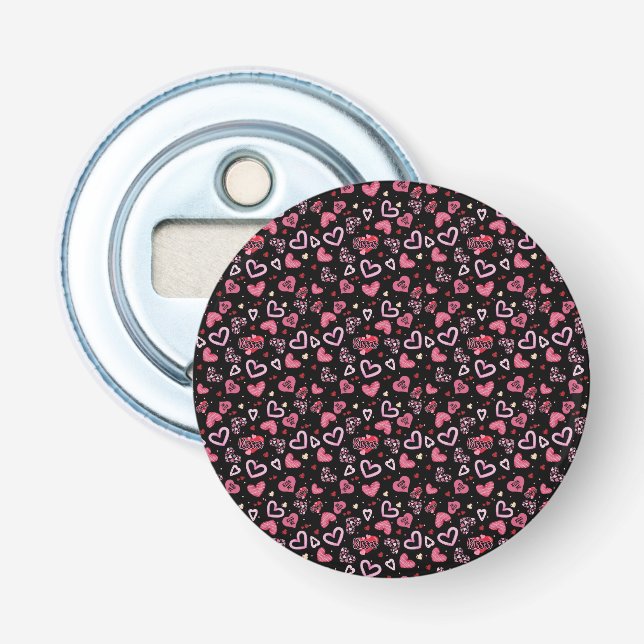Pink Hearts Pattern Valentine's Day Bottle Opener (Front)