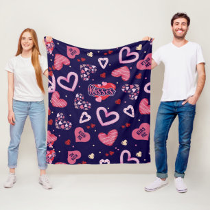 Pink Hearts Pattern Valentine's Day Fleece Blanket