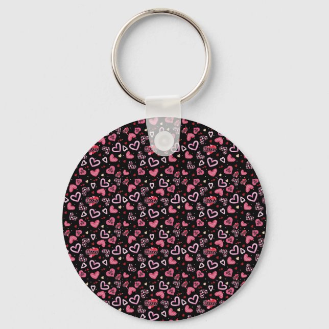 Pink Hearts Pattern Valentine's Day Keychain (Front)