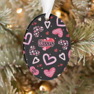 Pink Hearts Pattern Valentine's Day Ornament