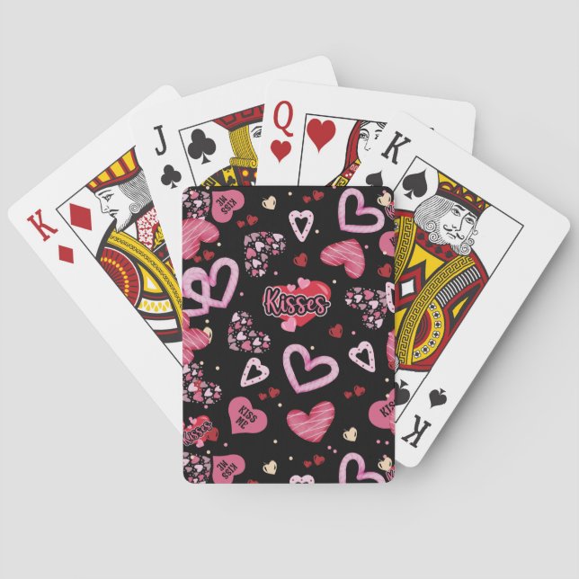 Pink Hearts Pattern Valentine's Day Playing Cards (Back)