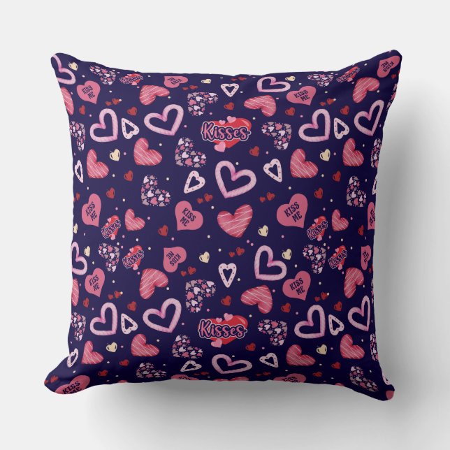 Pink Hearts Pattern Valentine's Day Throw Pillow (Front)