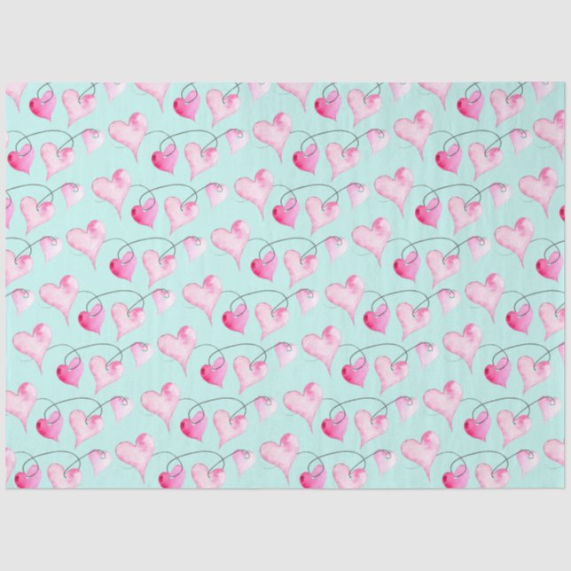Pink Hearts Pattern Watercolor Tissue Paper (Front)