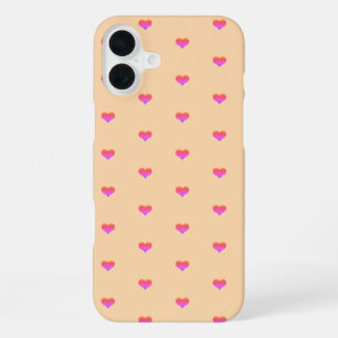 Pink Hearts Patterns Valentine's Day Peach Orange iPhone 16 Plus Case
