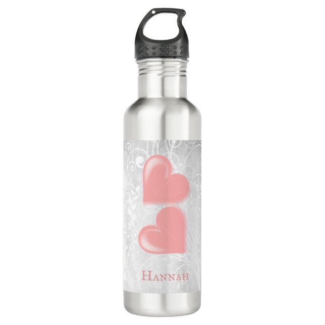 Pink Hearts Personalized 710 Ml Water Bottle (Front)