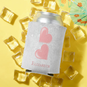 Pink Hearts Personalized Can Cooler