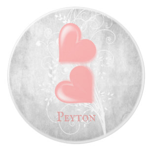 Pink Hearts Personalized Ceramic Knob