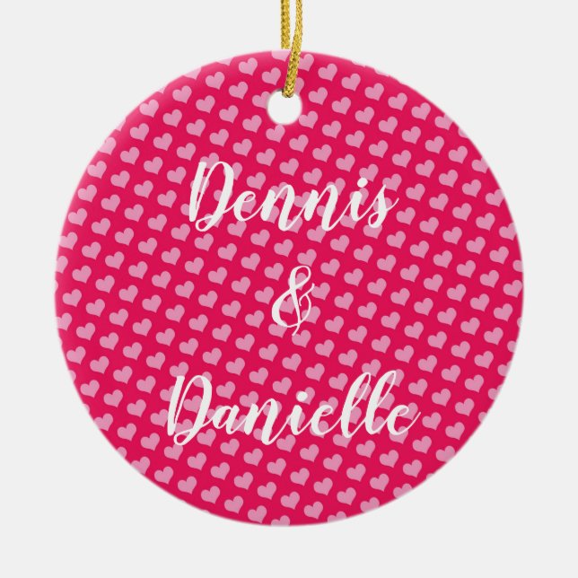 Pink Hearts Personalized Ceramic Ornament (Front)