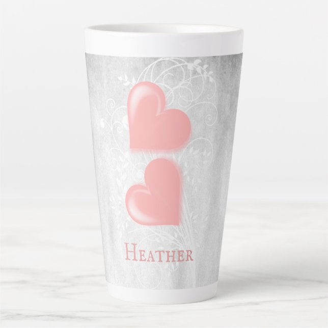 Pink Hearts Personalized Latte Mug (Front)
