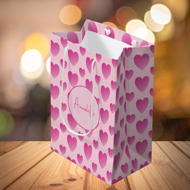 Pink Hearts Personalized  Medium Gift Bag (Creator Uploaded)