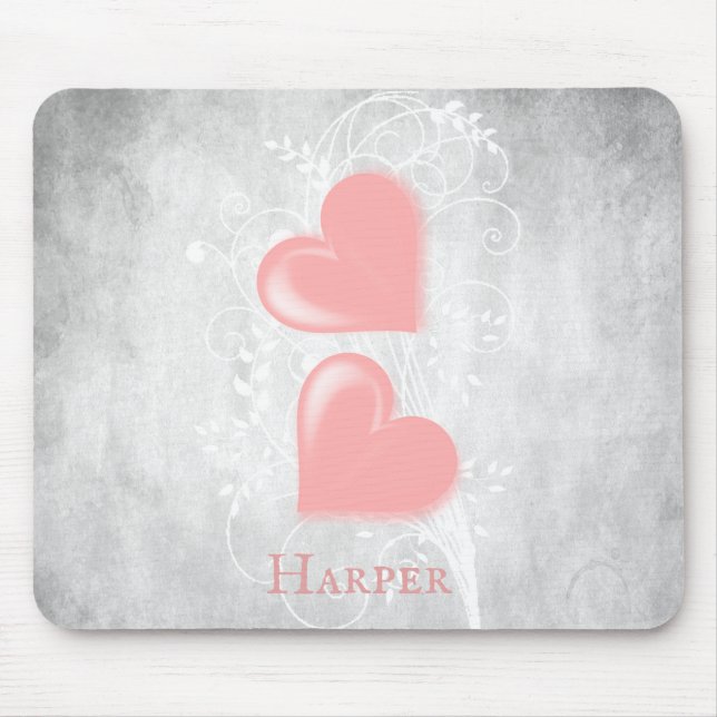 Pink Hearts Personalized Mouse Pad (Front)