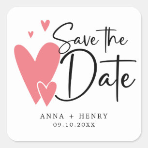 Pink Hearts Personalized Wedding Save The Date  Square Sticker