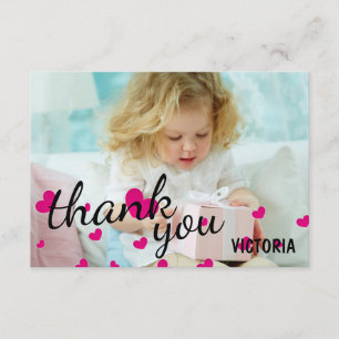 Pink Hearts Photo - 3x5 Thank You Flat Card