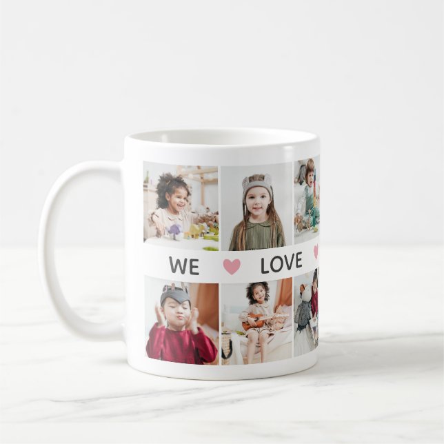 Pink Hearts Photo Collage We Love You Grandma Coffee Mug (Left)
