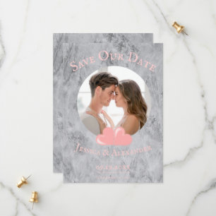 Pink Hearts Photo Save The Date