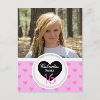 Pink Hearts:Picture:Sweet 16th Birthday Invitation