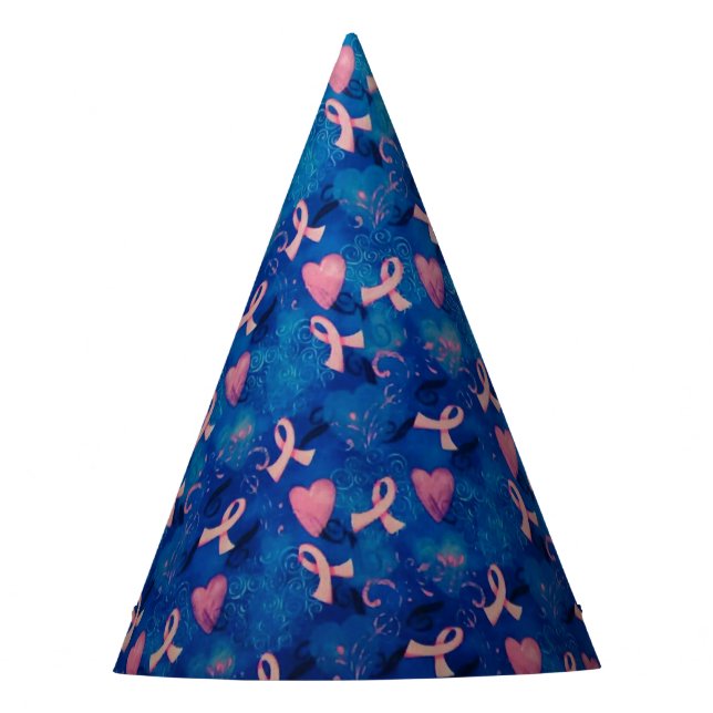 Pink Hearts & Pink Ribbons Party Hat (Front)