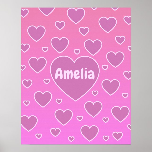 Pink Hearts Preppy Aesthetic Poster (Front)