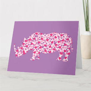 Pink Hearts Rhinoceros Thank You Card