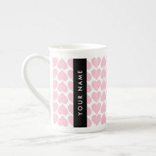 Pink Hearts, Romantic, Your Name, Personalise Bone China Mug