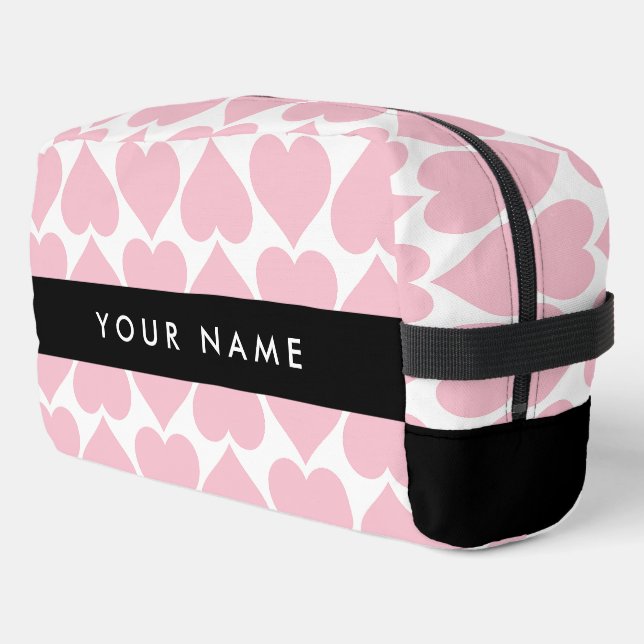 Pink Hearts, Romantic, Your Name, Personalise Dopp Kit (Left Corner)