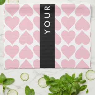 Pink Hearts, Romantic, Your Name, Personalise Kitchen Towel