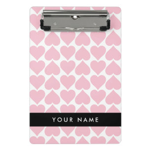Pink Hearts, Romantic, Your Name, Personalise Mini Clipboard