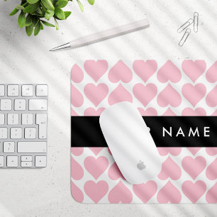 Pink Hearts, Romantic, Your Name, Personalise Mouse Pad