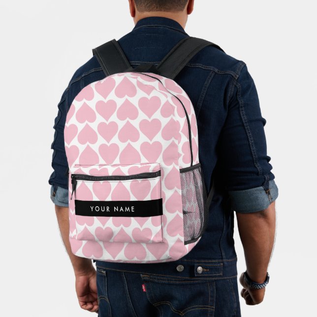 Pink Hearts, Romantic, Your Name, Personalise Printed Backpack (Insitu (Model))