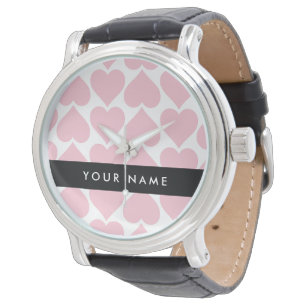Pink Hearts, Romantic, Your Name, Personalise Watch