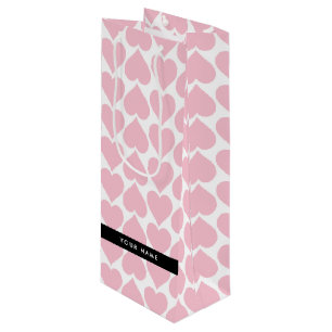 Pink Hearts, Romantic, Your Name, Personalise Wine Gift Bag
