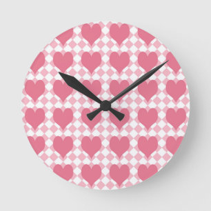 Pink Hearts Round Clock