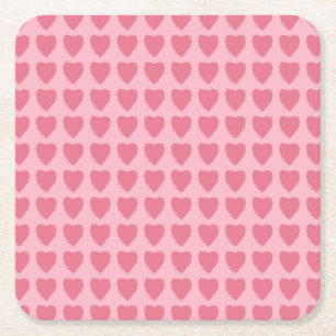 Pink Hearts Seamless Pattern Square Paper Coaster