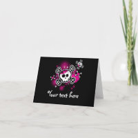 Pink Hearts Skull & Crossbones Fold Thank You Card