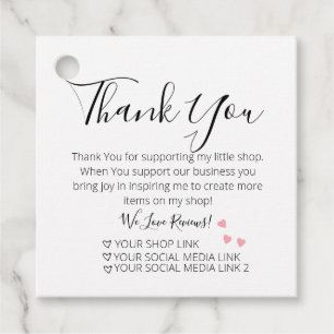 Pink Hearts Small Business Thank You Favour Tags