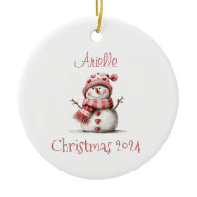 Pink Hearts Snowman Personalized Ornament