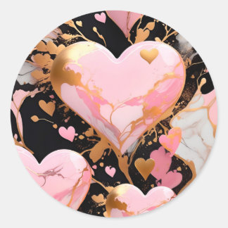 Pink hearts sticker with golden details in fo