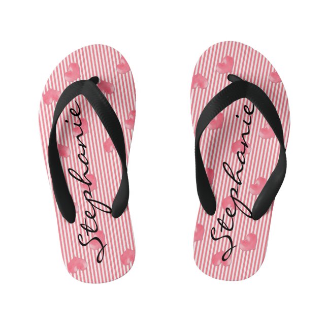 Pink Hearts & Stripes Kid's Flip Flops (Footbed)