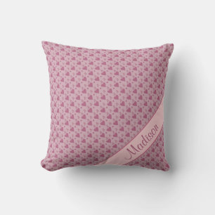 Pink Hearts Swirl Pattern Personalized Throw Pillow