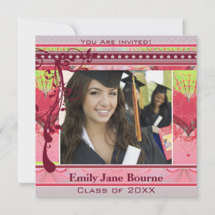 Pink Hearts & Swirls Senior Pictures Class of 2012 Invitation