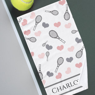 Pink Hearts & Tennis Rackets Pattern Hand Towel