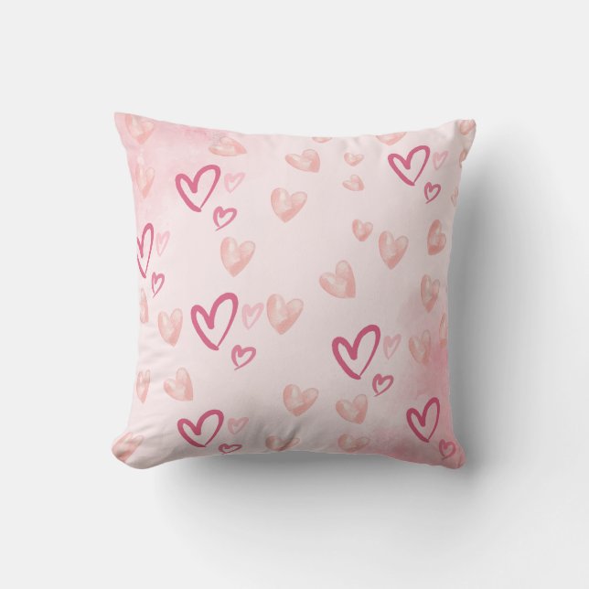 Pink Hearts Throw Pillow (Front)